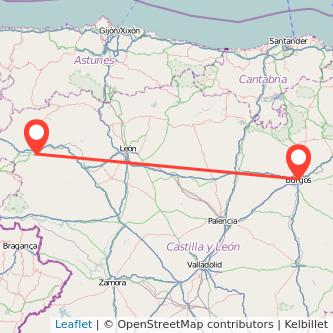 Mapa del viaje Ponferrada Burgos en tren