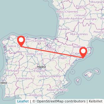 Mapa del viaje Ponferrada Barcelona en tren