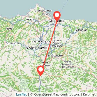 Mapa del viaje Pola de Lena Gijón en tren