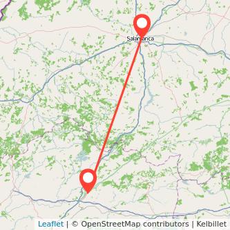 Mapa del viaje Plasencia Salamanca en bus