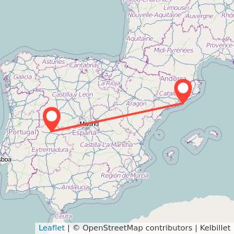 Mapa del viaje Plasencia Barcelona en bus