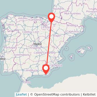 Mapa del viaje Pamplona Almería en tren