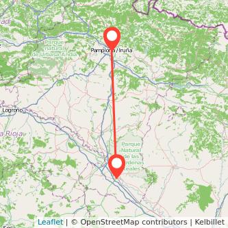 Mapa del viaje Pamplona Tudela en tren