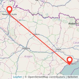 Mapa del viaje Pamplona Salou - Port Aventura en tren