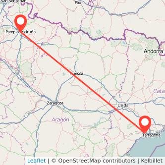 Mapa del viaje Pamplona Reus en tren
