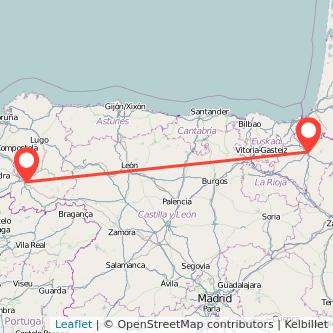 Mapa del viaje Pamplona Ourense en tren