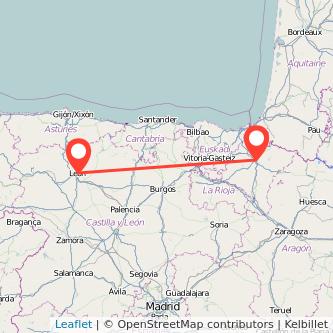 Mapa del viaje Pamplona León en tren