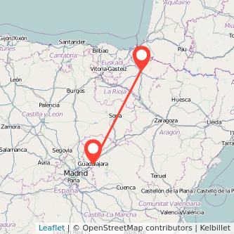 Mapa del viaje Pamplona Guadalajara en tren