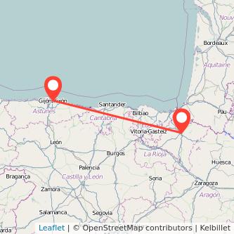 Mapa del viaje Pamplona Gijón en tren