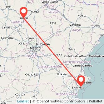 Mapa del viaje Palencia Alicante en tren