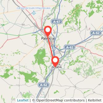 Mapa del viaje Palencia Venta de Baños en tren
