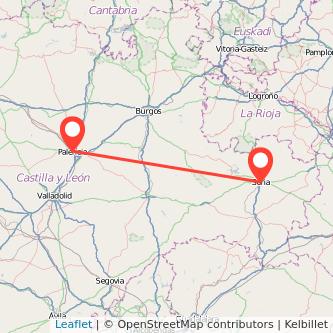 Mapa del viaje Palencia Soria en bus