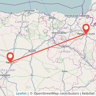 Mapa del viaje Palencia Pamplona en tren