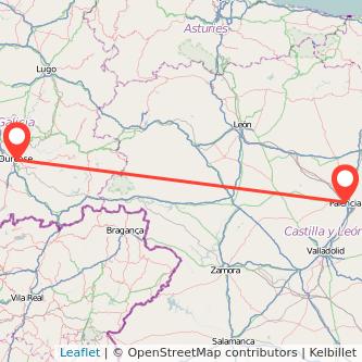 Mapa del viaje Palencia Ourense en bus
