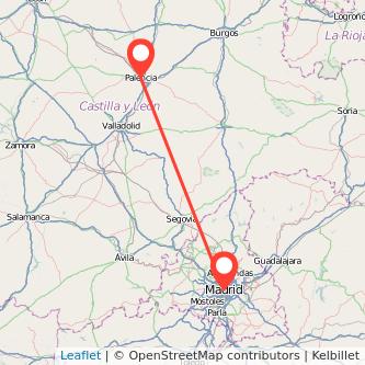 Mapa del viaje Palencia Madrid en tren