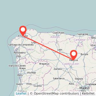 Mapa del viaje Palencia A Coruña en tren