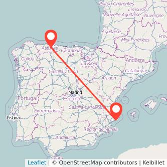 Mapa del viaje Oviedo Benidorm en bus