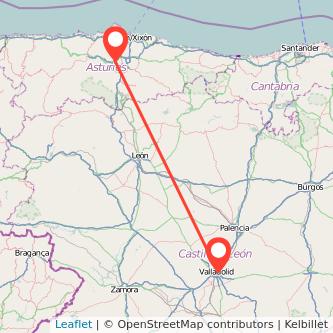 Mapa del viaje Oviedo Valladolid en tren