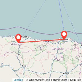 Mapa del viaje Oviedo Santander en tren