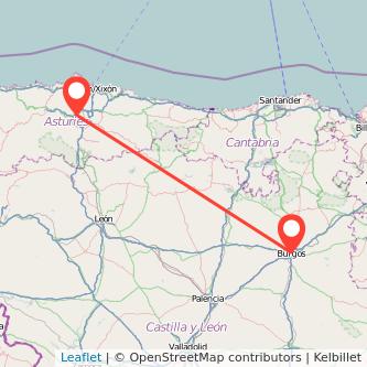 Mapa del viaje Oviedo Burgos en tren