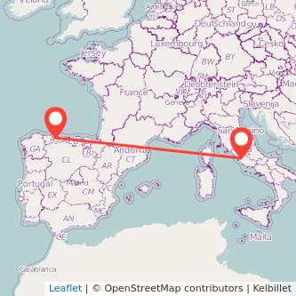 Mapa del viaje Oviedo Roma en bus