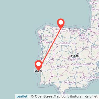 Mapa del viaje Oviedo Lisboa en bus