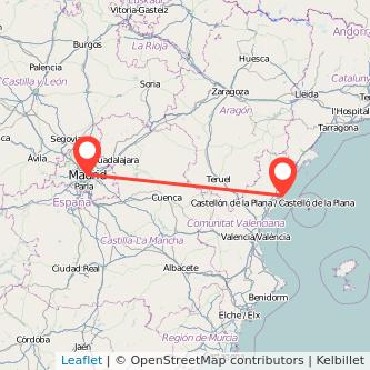 Mapa del viaje Oropesa del Mar Madrid en tren