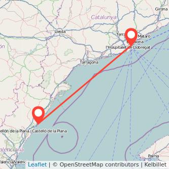 Mapa del viaje Oropesa del Mar Barcelona en tren