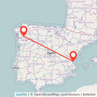 Mapa del viaje Ourense Valencia en bus
