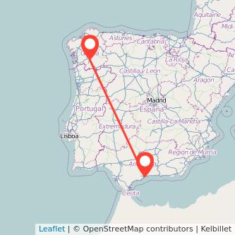 Mapa del viaje Ourense Málaga en bus