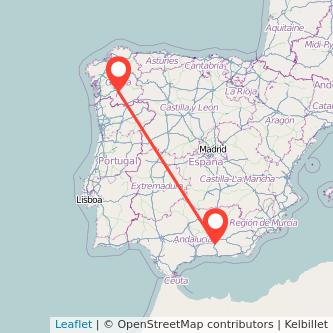 Mapa del viaje Ourense Granada en bus