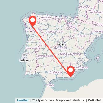 Mapa del viaje Ourense Almería en tren