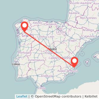 Mapa del viaje Ourense Alicante en tren