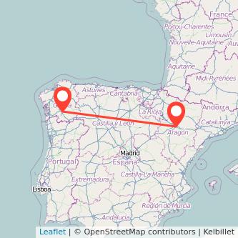 Mapa del viaje Ourense Zaragoza en tren