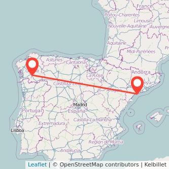 Mapa del viaje Ourense Tarragona en tren