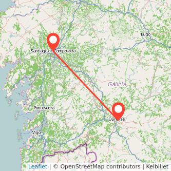 Mapa del viaje Ourense Santiago de Compostela en bus