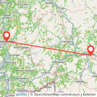 Mapa del viaje Ourense Pontevedra en tren