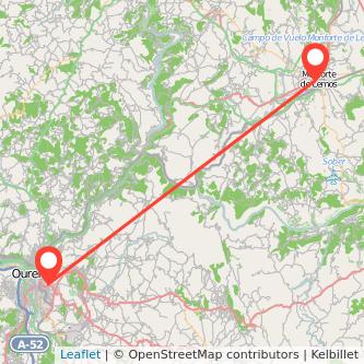 Mapa del viaje Ourense Monforte de Lemos en tren