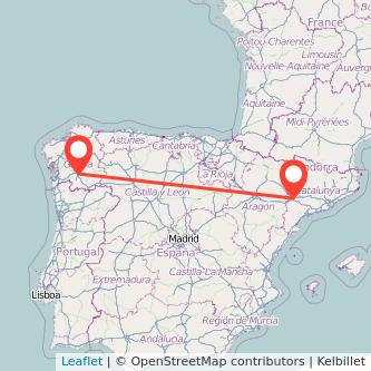 Mapa del viaje Ourense Lérida en tren