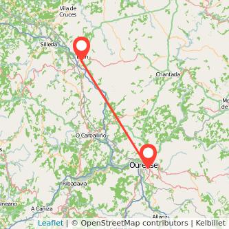 Mapa del viaje Ourense Lalín en bus