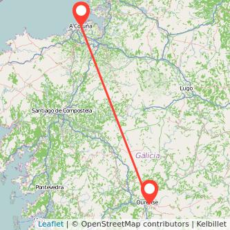 Mapa del viaje Ourense A Coruña en tren