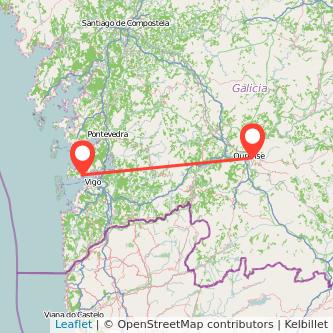 Mapa del viaje Ourense Cangas en bus