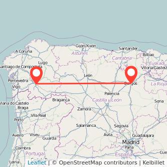 Mapa del viaje Ourense Burgos en tren