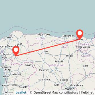 Mapa del viaje Ourense Bilbao en tren