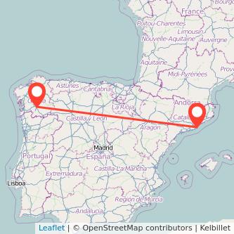 Mapa del viaje Ourense Barcelona en tren
