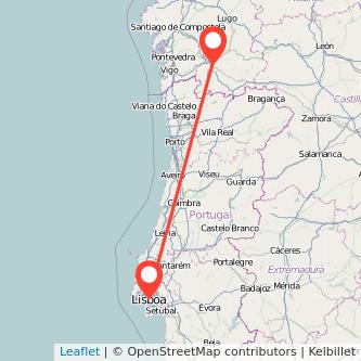 Mapa del viaje Ourense Lisboa en bus