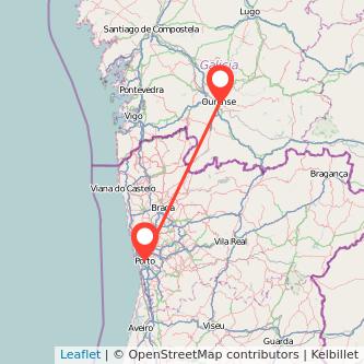Mapa del viaje Ourense Oporto en bus
