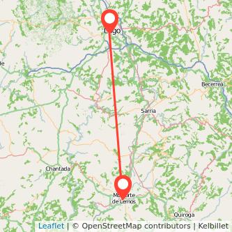 Mapa del viaje Monforte de Lemos Lugo en tren