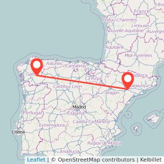 Mapa del viaje Monforte de Lemos Lérida en tren