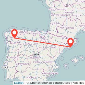 Mapa del viaje Monforte de Lemos Barcelona en tren